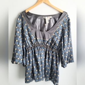 Studio M Blouse Scoopneck Blue Grey Gold Tan White XL NWT